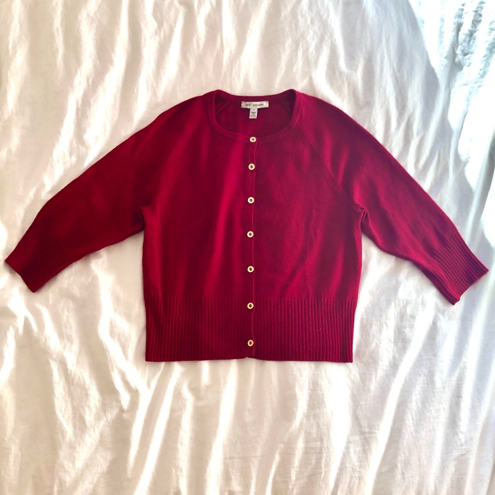 St. John - Red/Magenta Button Sweater, Great Condition, Women's Medium, Wool